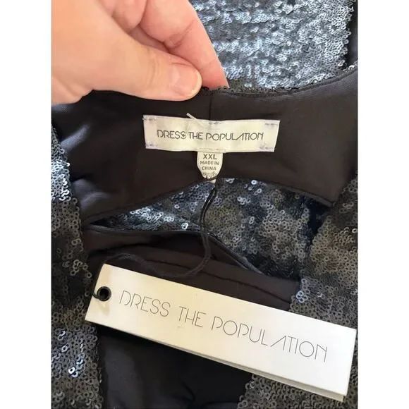 DRESS THE POPULATION Black Sequin Halter Low back midi Cocktail dress Size XXL - Picture 2 of 10